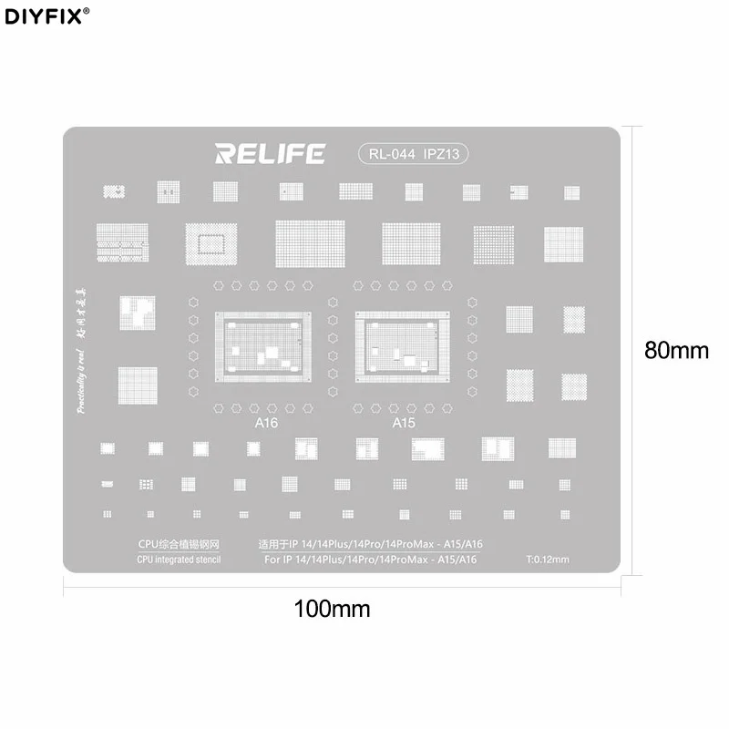 Relife RL-044 A15 A16 CPU Integrated Steel Stencil For iPhone 14/14 Plus/14 Pro/14 Pro Max Tin Planting Steel Mesh