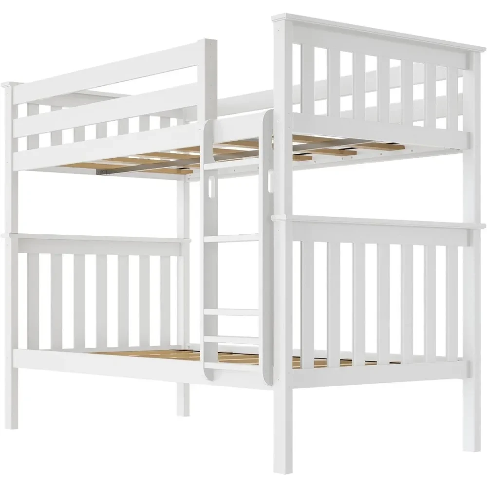 Bunk Bed Twin over Twin, Solid Wood Bunk Bed Frame with Ladder for Kids, 14