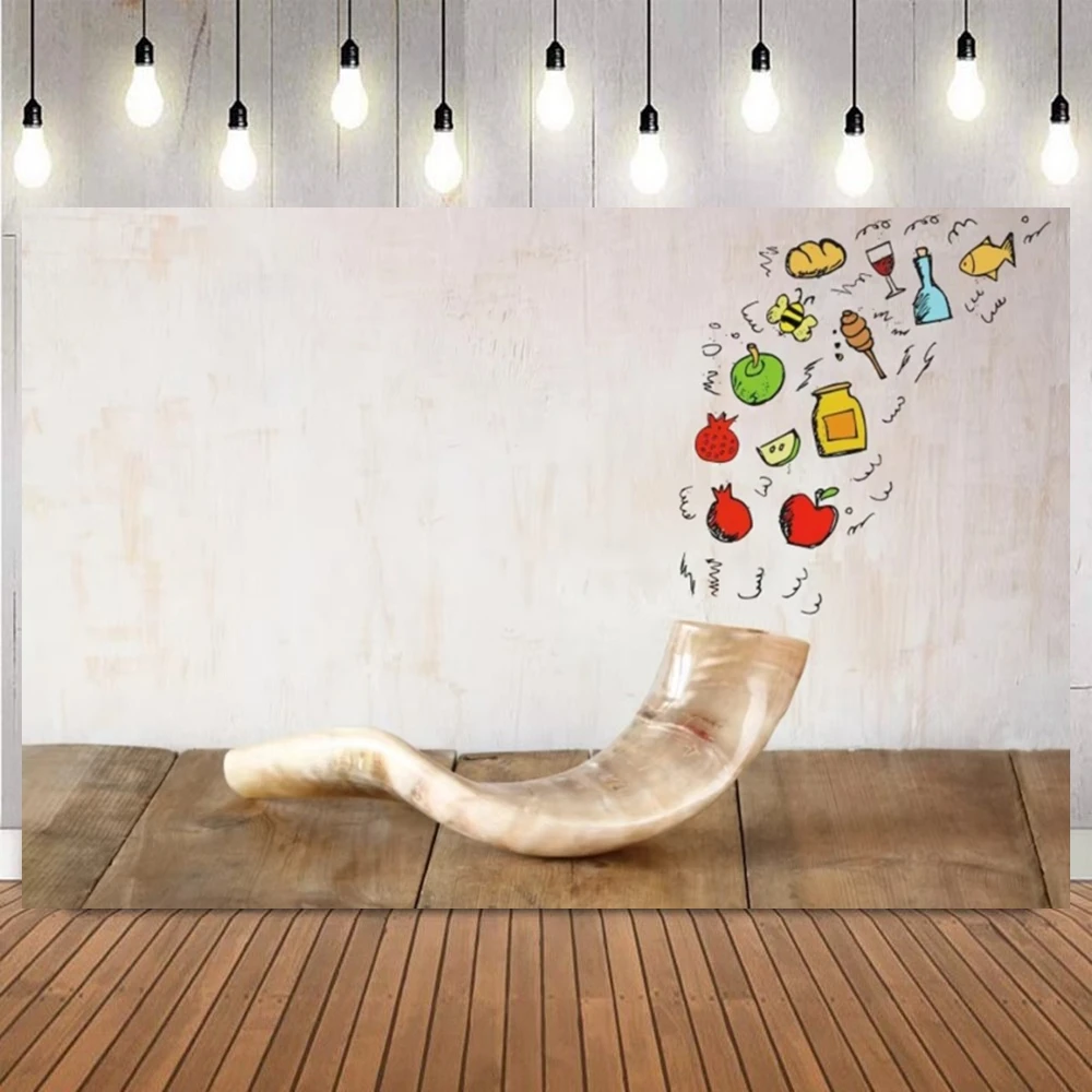 Happy Purim Jewish Carnival Backdrop Tropical Fruits Palms Mask Honey Bread Baby Portrait Party Decor Photography Background