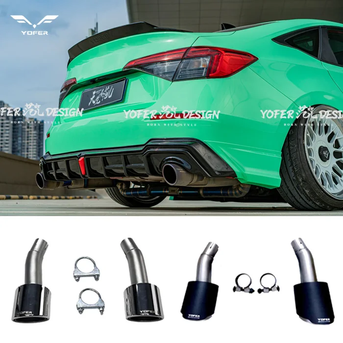 Yofer stainless steel carbon fiber tailpipe throat car parts bodykit tailpipe exhaust for civic