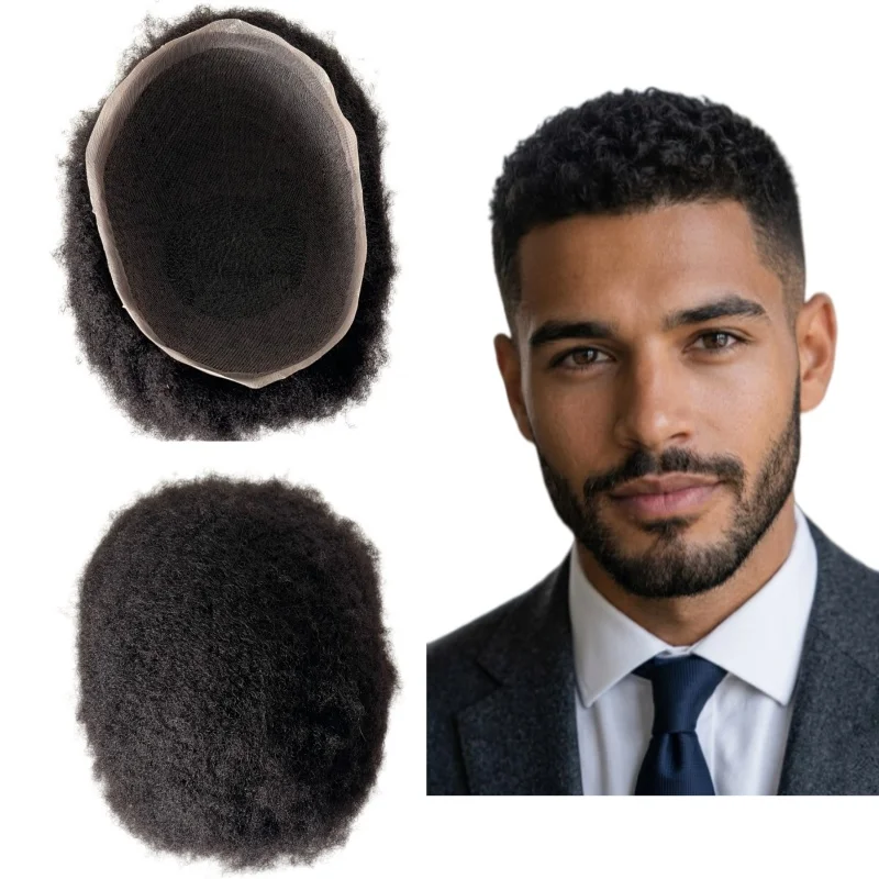 

Human Hair Replacement System #1b Color 4mm Wave 8x10 Inch Full Lace Toupee for Black Men