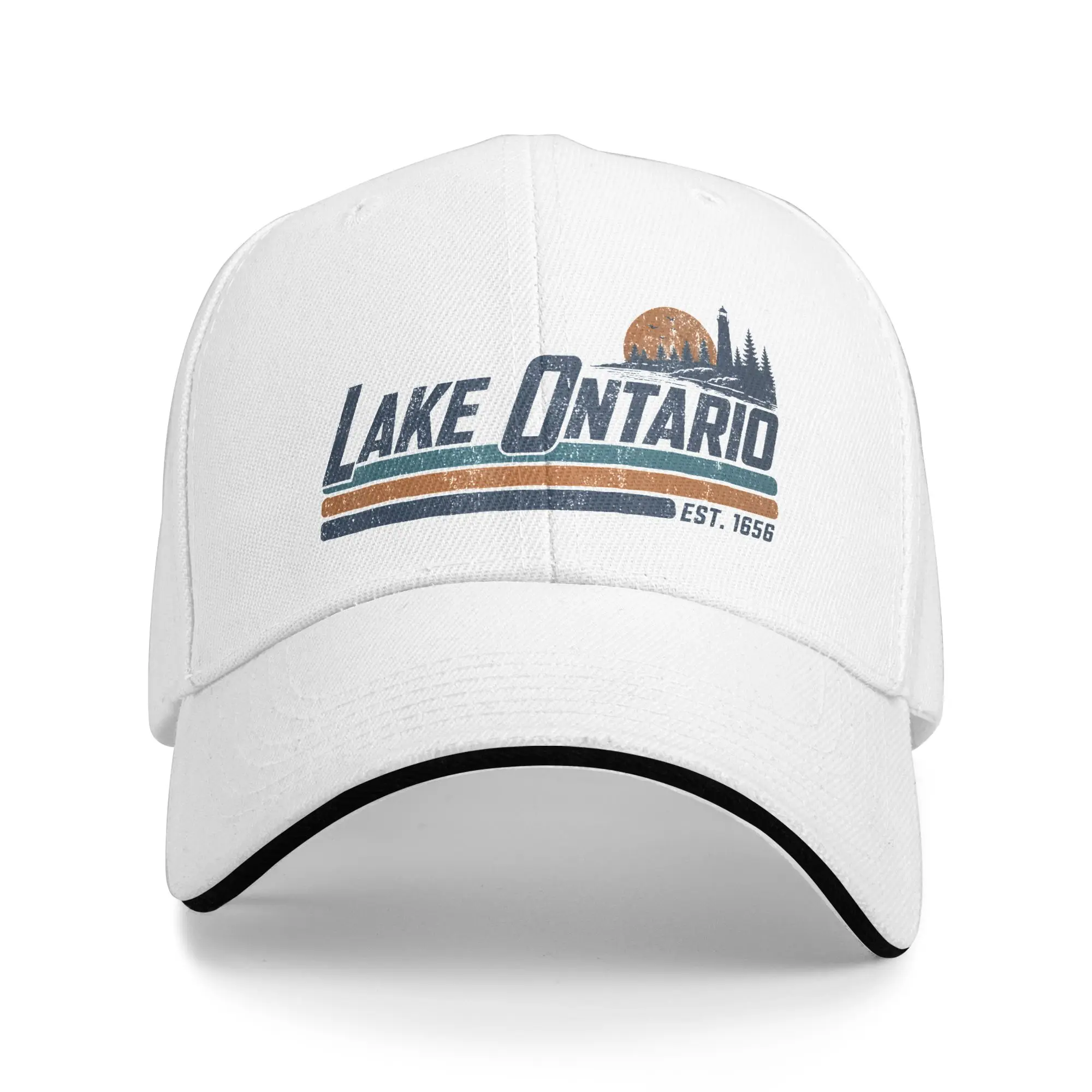 Sunset Lake Ontario EST 1656 Sandwich Baseball Caps Popular Polyester Great Lakes Sun Cap for Men Women Travel Adult Hat