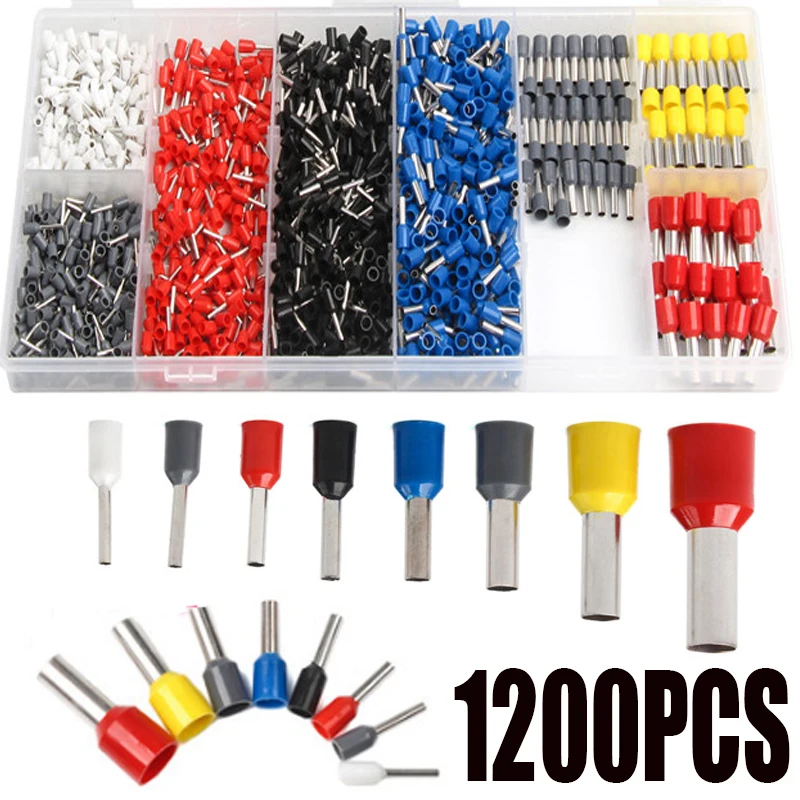 1200Pcs Tube terminal Insulated Cord Wire Connector Electrical Crimp 8-22 AWG+1Pcs Tube Terminal Cold Pressing Plier 0.25~10mm2