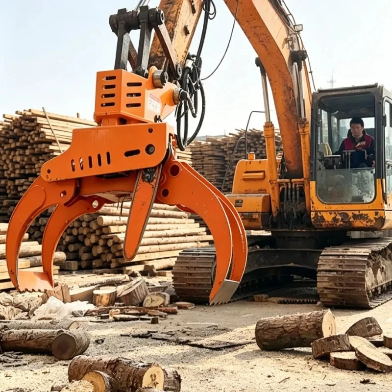Customized hydraulic grapple saw heavy duty steel rotator forestry timber cutter logging grabber attachment
