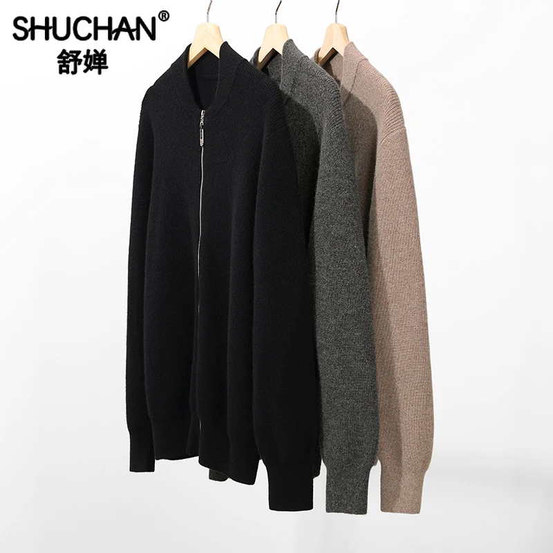 Men Zipper Thick 100% Cashmere New 2023 Winter Keep Warm Cardigan for Men Business Smart Casual Computer Knitted