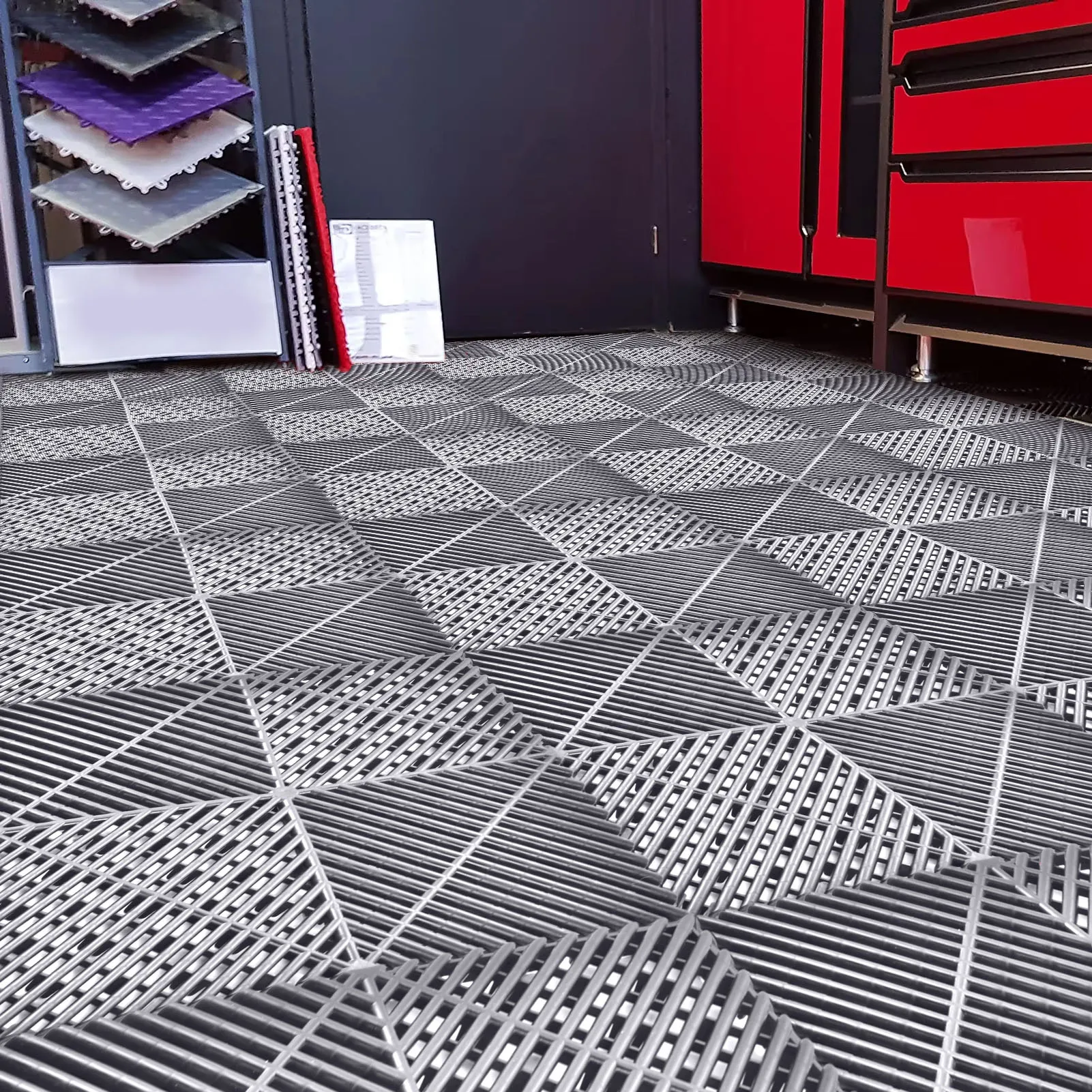 Azulejos de Piso Cinza para Garagem |   Pisos Interligados de 15.7Inx15.7in Antiderrapantes |   40 Peças de Tapete de Piso Reforçado com Capacidade de 6000 Lbs para Academia, Armazém e Oficina