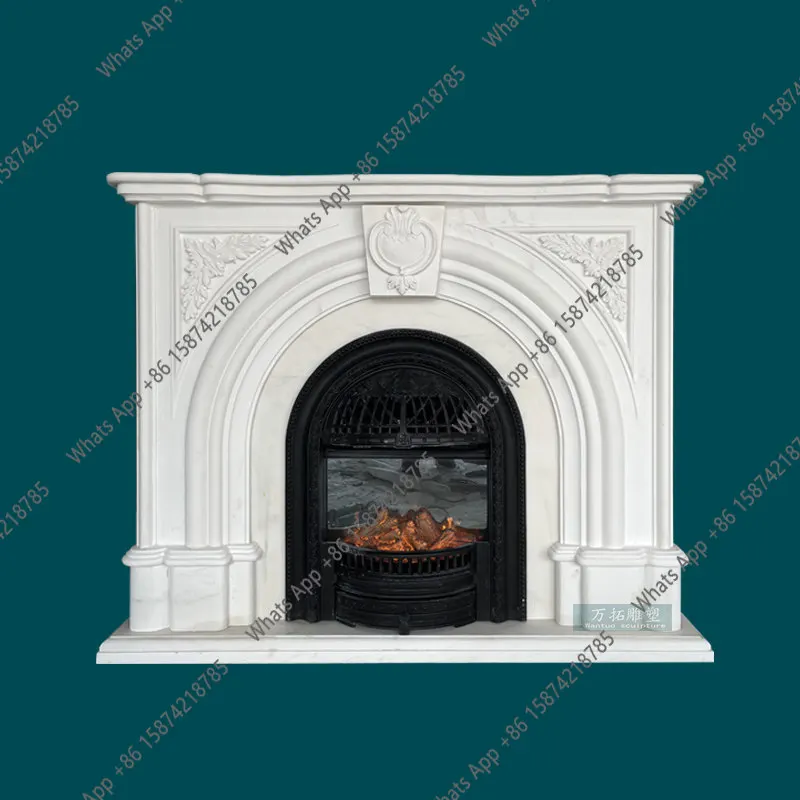 

Bn Marble Fireplace White Marble French Arch Stone Mantel Stone Carving Retro Interior Entrance Decorative Cabinet Ornament