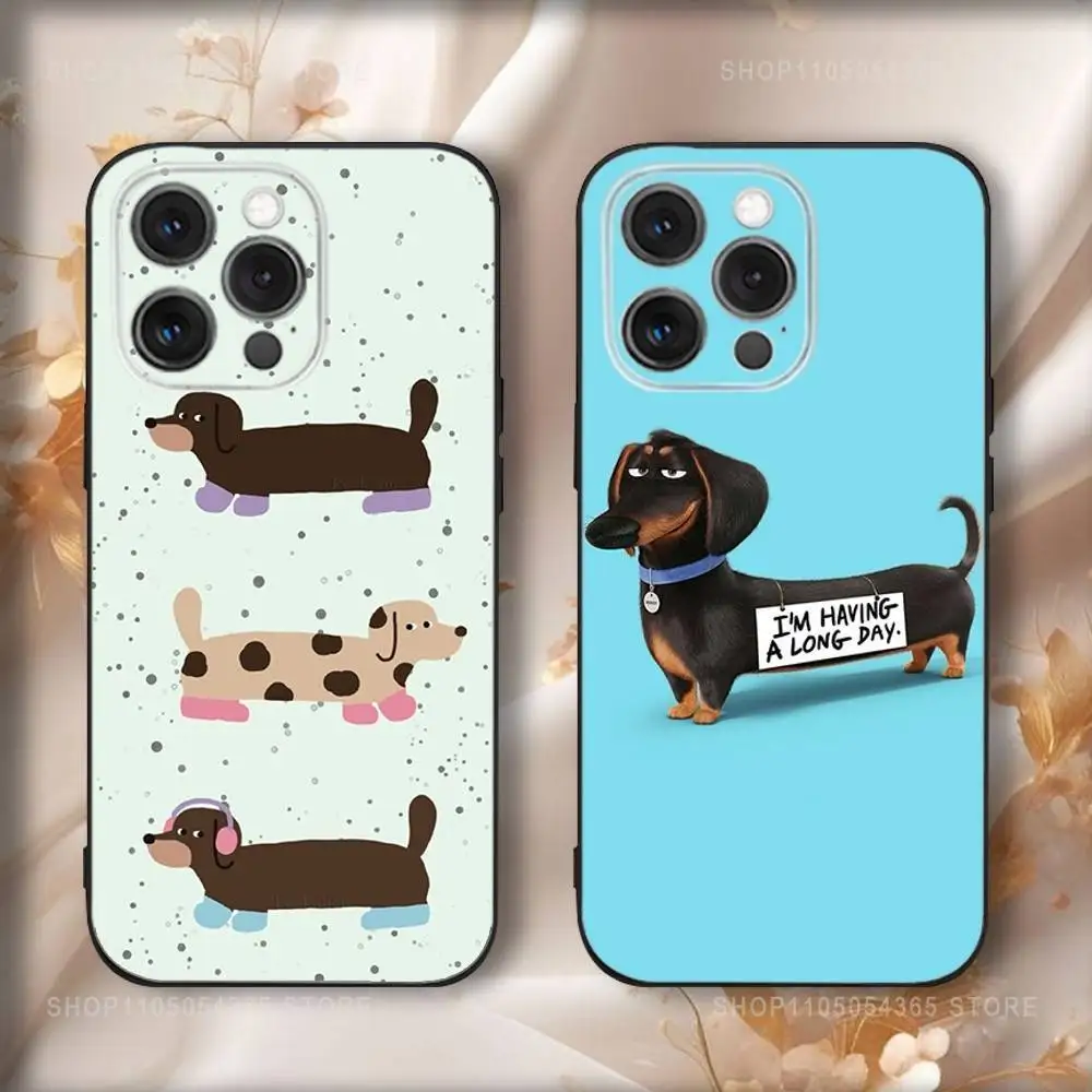 

Cartoon Dachshund Phone Case For iPhone16,15,14,13,12,11,Pro,Max,Plus,X,XS,SE4,E,Mini,Soft Black Case