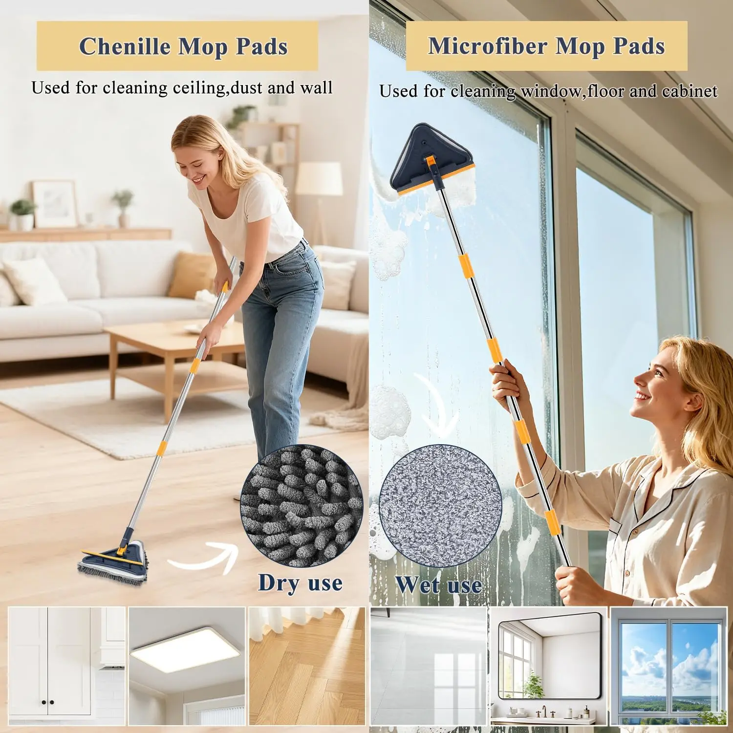wall cleaner mop base board cleaner tool with long handle 360° wall washing tool for ceiling floor and window cleaning