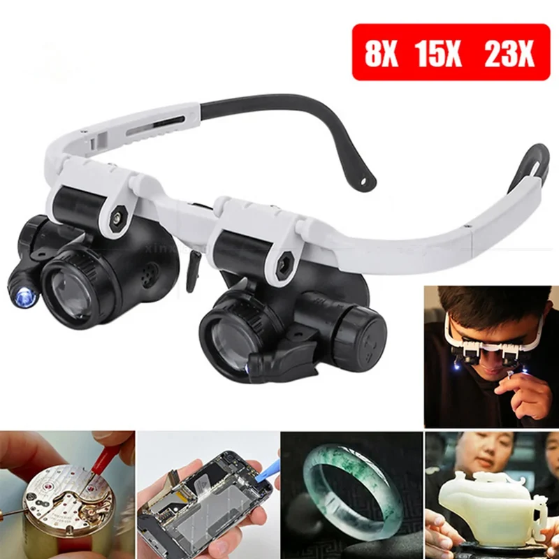 Loupes de bijoutier télescopiques 8X/15X/23X, avec lumière LED, loupe pour le travail de précision, lunettes de lecture, horloger