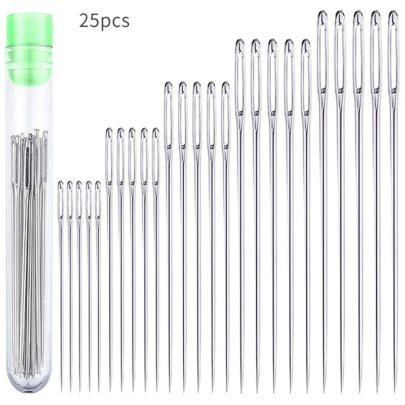 25-teiliges Nähnadeln mit großem Öhr, Nähnadeln, handgefertigte Ledernadel, Stahlgarn, Stricknadeln, Hocker-Set, Nähling
