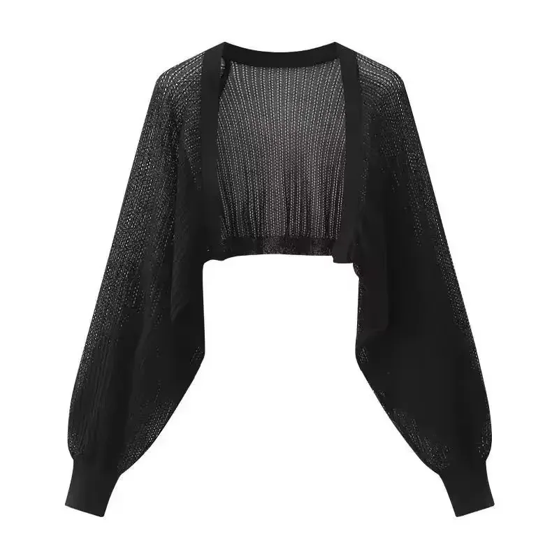 Cárdigan de punto calado de manga larga para mujer, chaleco fino de verano, vestido tipo chal para llevar sobre una camisa