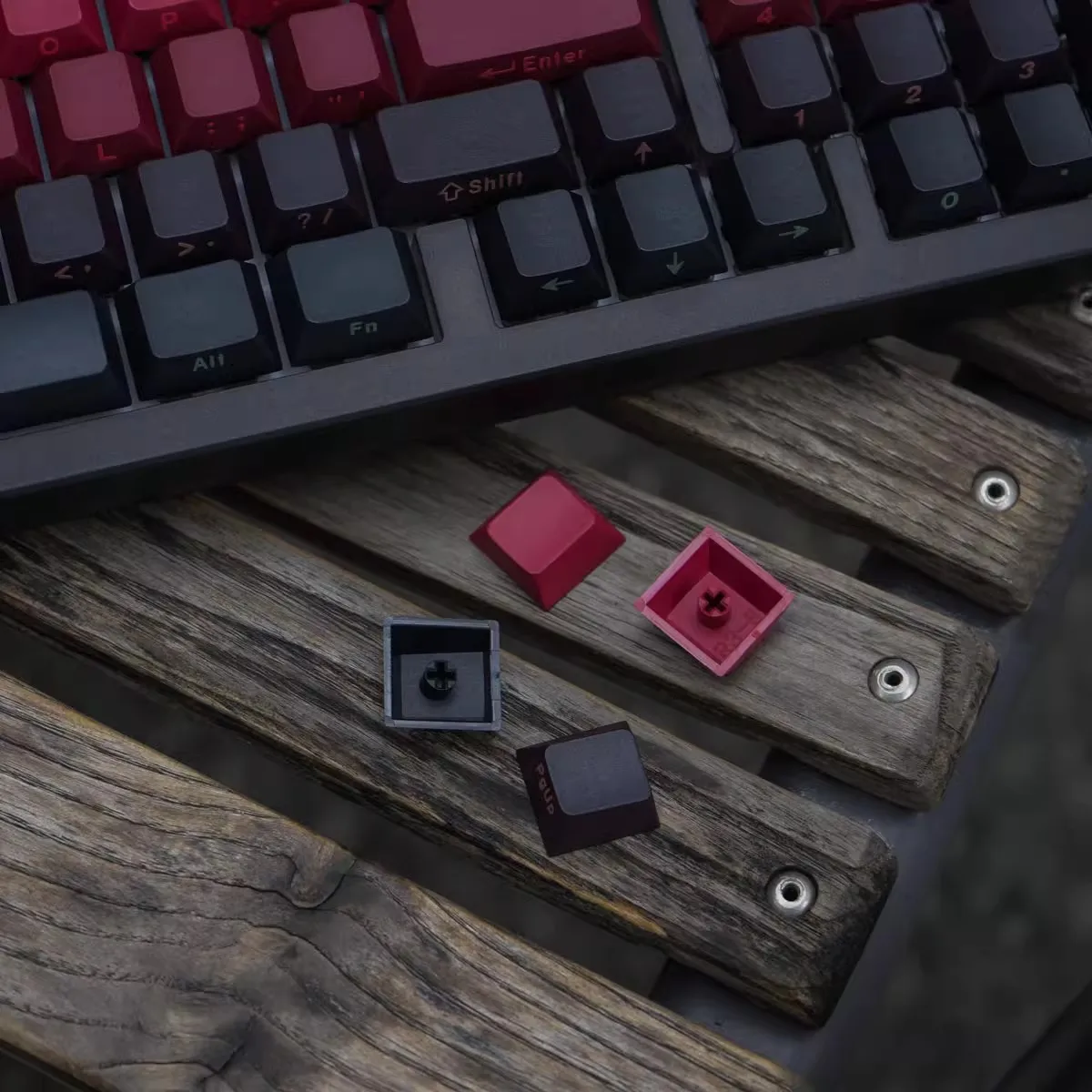 1 set of black and red gradient keycap set heat sublimated PBT suitable for Cherry MX Switch mechanical gaming keyboard keycaps