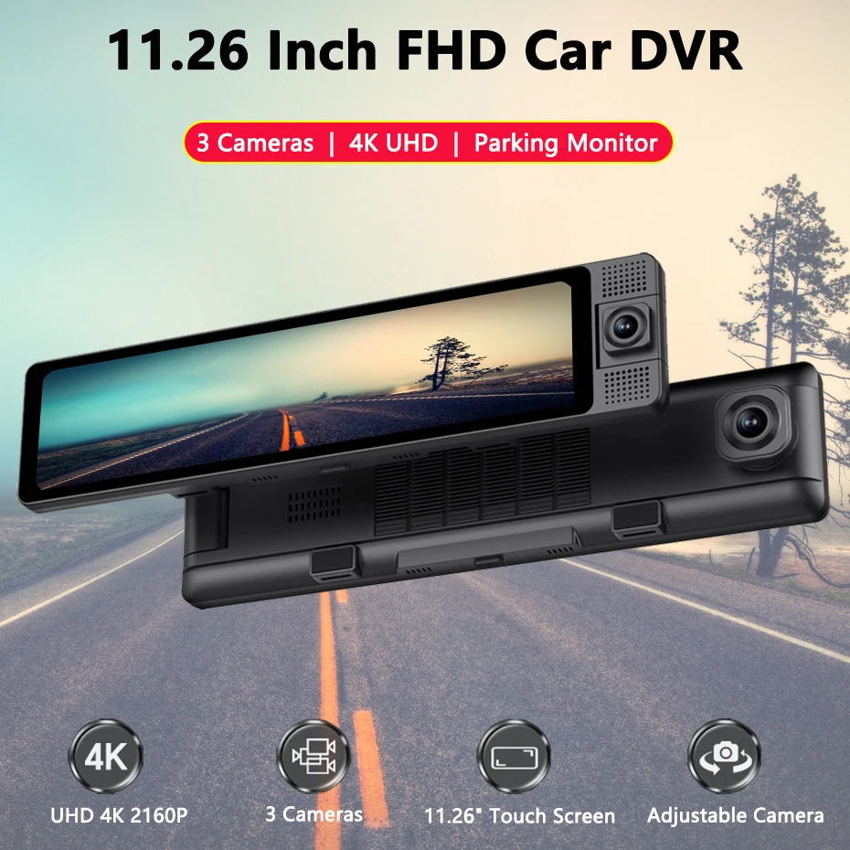 4K Dash Cam 3 Channel Rearview Mirror Front Inside Rear 2K+1080P+1080P WiFi GPS Dual Lens Car Dvr Camera Infrared Night Vision