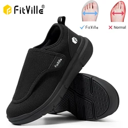 FitVille Extra Wide Men's Diabetic Shoes for Elder Orthopedics Feet Swollen Adjustable Walking Shoe Elderly Foot Pain Relief