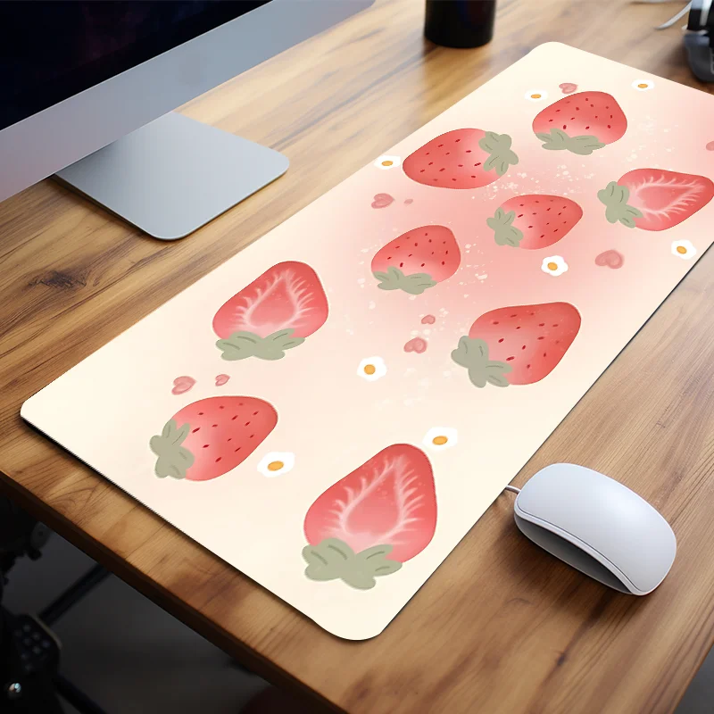 Cute Pink Strawberry Mouse Pad Large E-sport Desk Pad Natural Rubber Anti-Slip Office Desk Mat Gift for Girlfriend Boyfriend