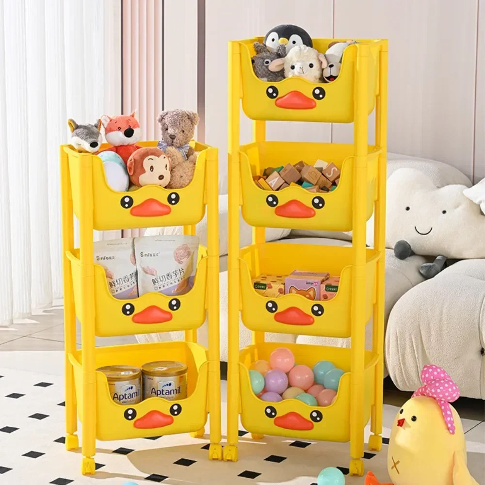 

A Trolley Bookshelf Portable Creative Movable Living Living Room Cartoon Little Yellow Duck Snack Shel Sundries Toy Storage