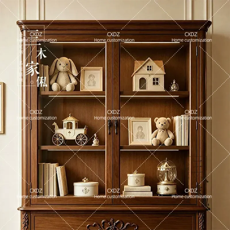 American Rural Solid Wood Wine Cabinet Living Room Display Cabinet Carved Locker Custom Furniture