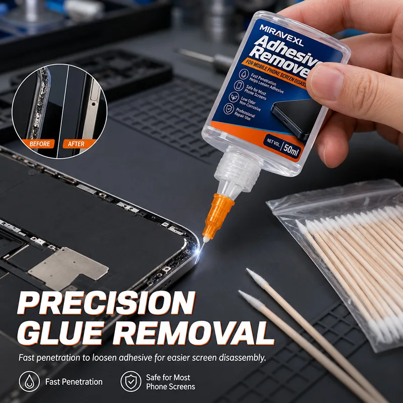 MIRAVEXL LCD Glue Remover Set With Needle & Cotton Swabs, Non-Corrosive Safe Cleaner for Phone Screen & Frame Removal Repair