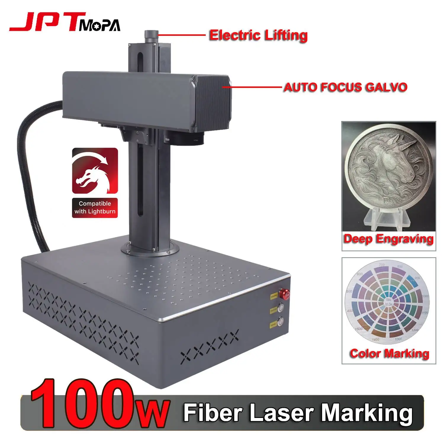 100w jpt mopa foco automático máquina de marcação a laser de fibra integrada gravador a laser de fibra de gravação profunda para suporte de metal lightburn