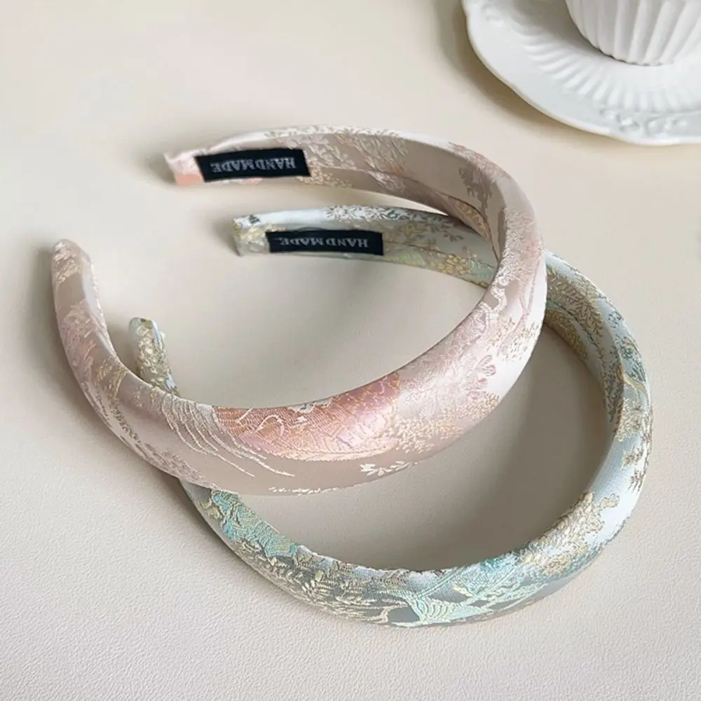 

Sweet Chinese Embroidery Headband Retro Elegant Satin Jacquard Hair Hoop All-match Sponge Exquisite Headband Women