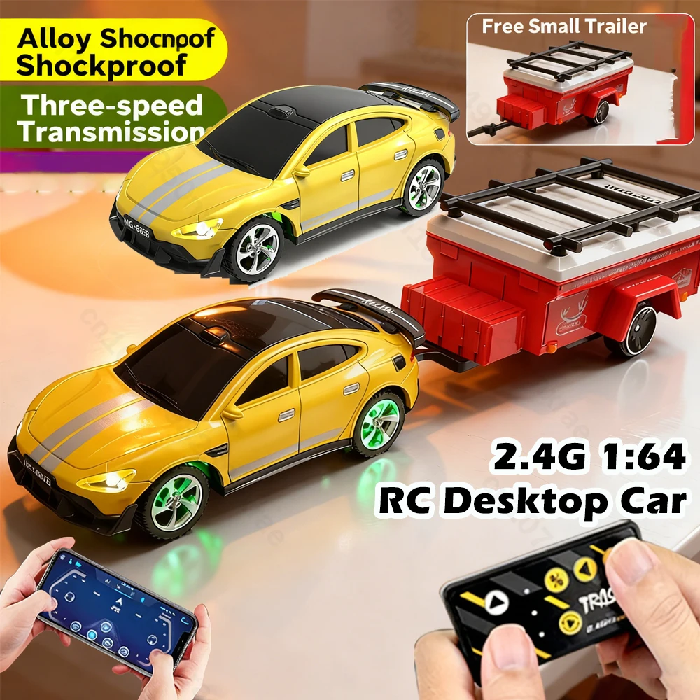 

1:64 Mini RC Car Drift Racing Alloy Desktop Car Model Remote Control Sports Car with Light Trailer Children Toy Car Xmas Gift