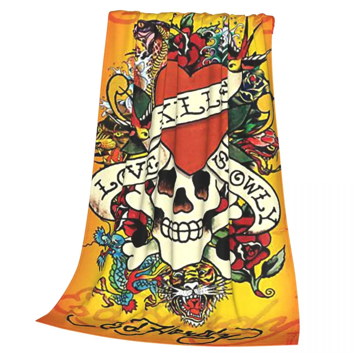 Ed Hardy Love Kills Slowly Blankets Soft Warm Flannel Throw Blanket Bedding for Bed Living room Picnic Travel Home Sofa