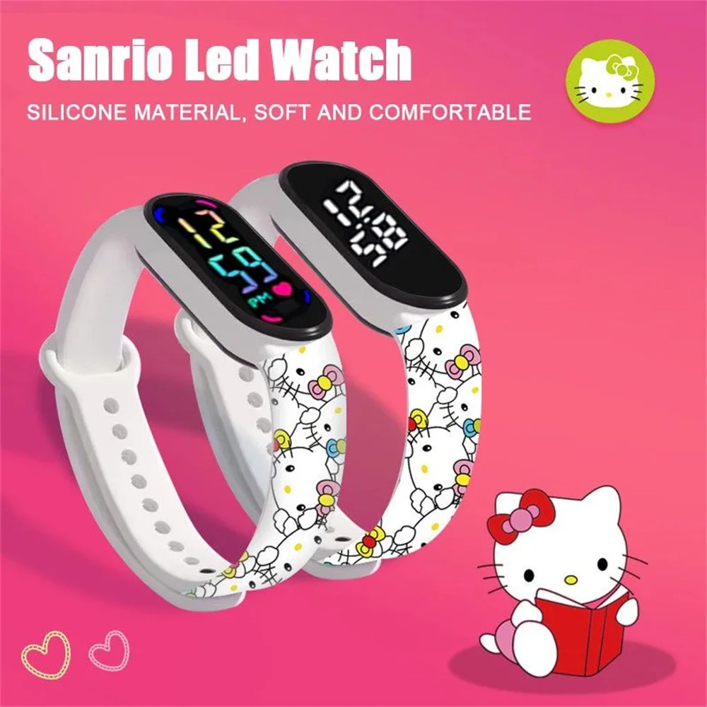 Sanrio Children\'s Watches Kawaii Hello Kitty My Melody Cartoon Touchscreens LED Display Silicone Electronic Watch Kids Toys Gift