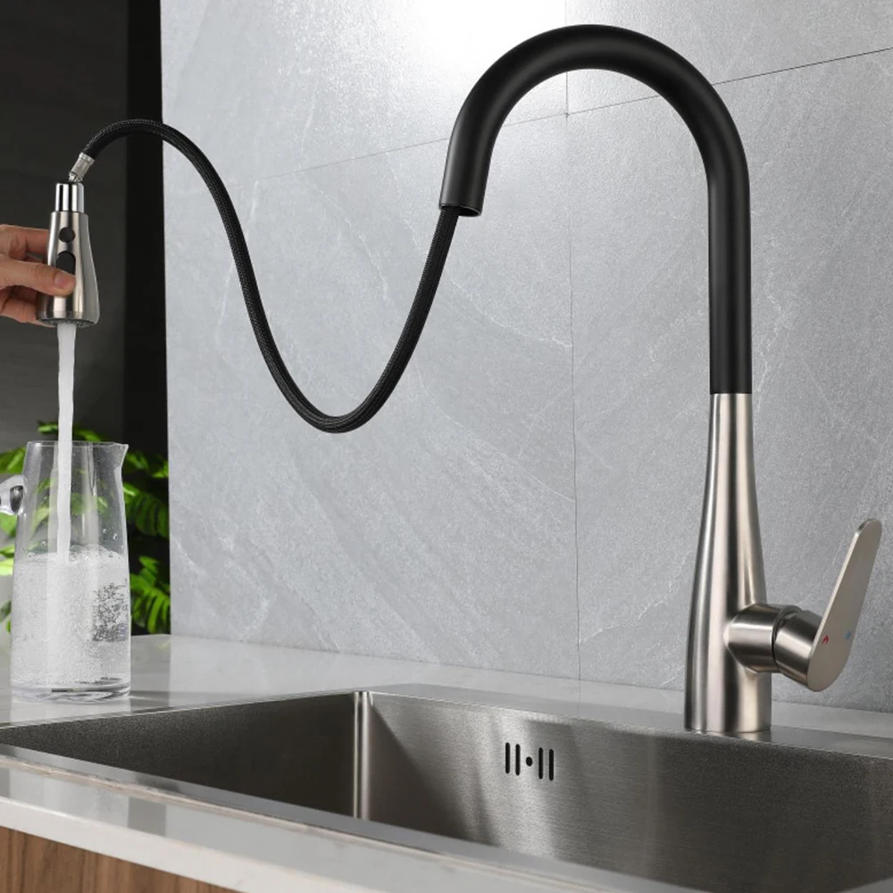 Kithcen Basin Faucet 304 Stainless Steel Body Material Ceramic Valve Core Mixer Water Inluding Two Hoses