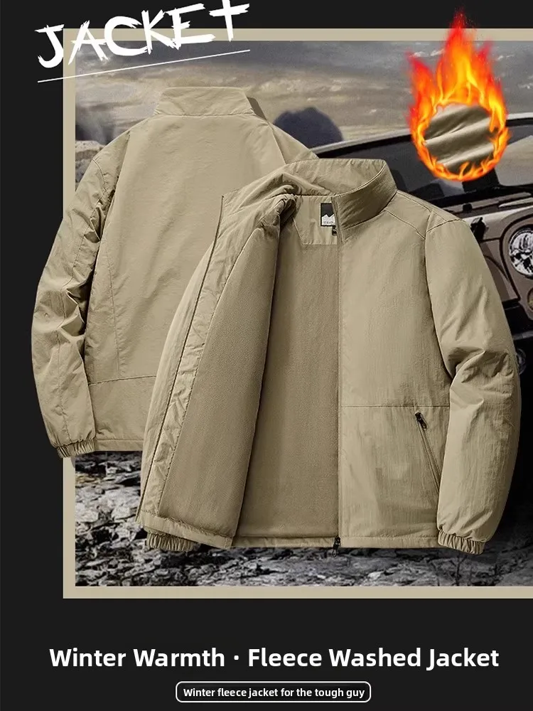 

Thiened Fce Jaet Men's Autumn Winter Anti-wind Stand Collar Casual Workwear Spor Windbreaker Retro Sle Zipper Closure