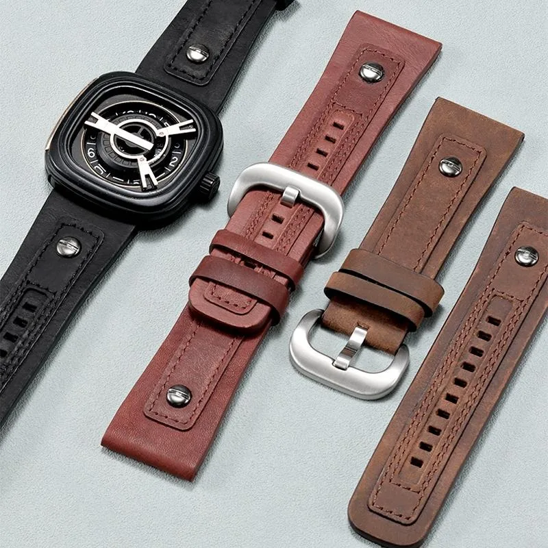 28mm Genuine leather watch strap men for SEVENFRIDAY M2 P3C 02 P1B 01 Q2 03 V2 01 retro cowhide watchband with rivets