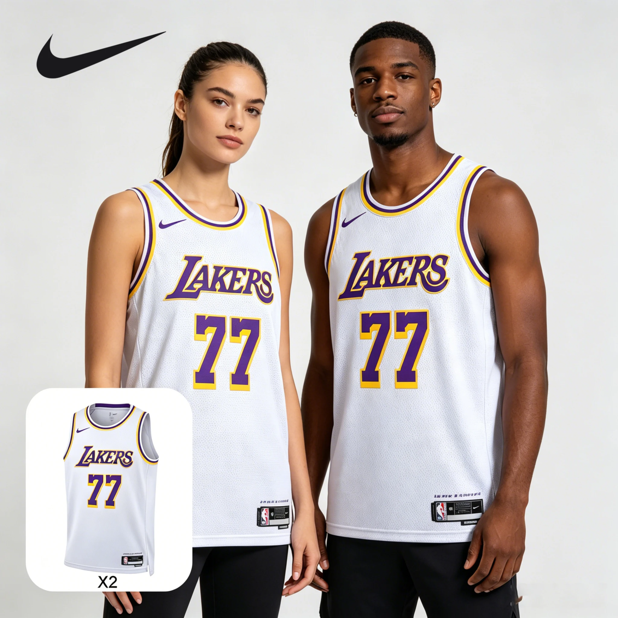 Camisa masculina respirável de secagem rápida Nike Los Angeles Lakers, verão NIKE DRI-FIT NBA 2 PCS DN2081-107+DN2081-107