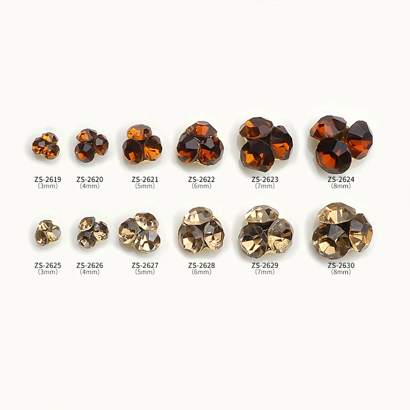 10PCS Mini Pile Diamonds Sparkle Maillard Coffee 3mm-8mm Tiny Gem Stack Nail Art Rhinestones Decorations Manicure Beauty Charms