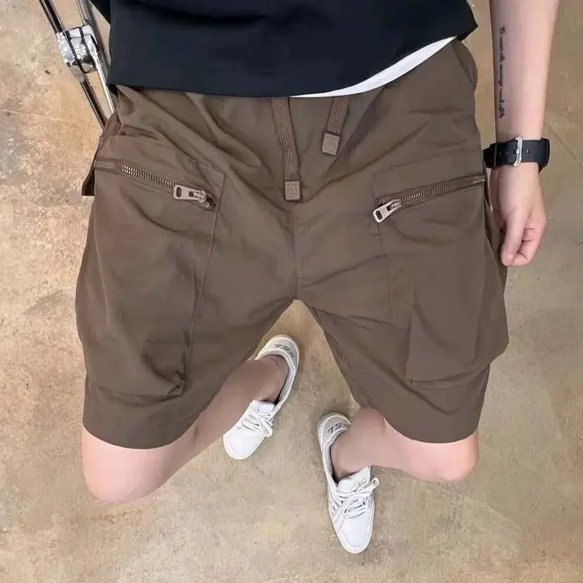 Short Pants For Men Baggy Wide Zipper Loose Mens Cargo Shorts With Draw String Clothes Comfortable Vintage Y2k Young On Sale