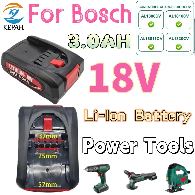 

PBA Li-Ion Rechargeable Battery 3000mAh 18V for Bosch Power Tools AL1880CV AL1810CV AL18815CV AL1830CV Replacement Battery