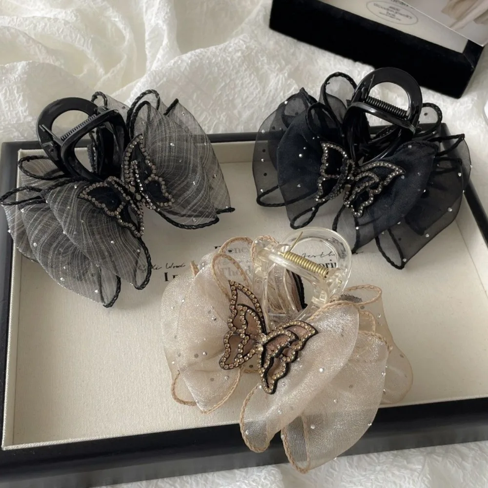 คลิปหนีบผมรูปผีเสื้อติดเพชรเต็มรูปดาวปิ่นปักผมรูปทรงตาข่ายสุดหรูหรากิ๊บหนีบผมเครื่องประดับผมสำหรับผู้หญิงแพนผม