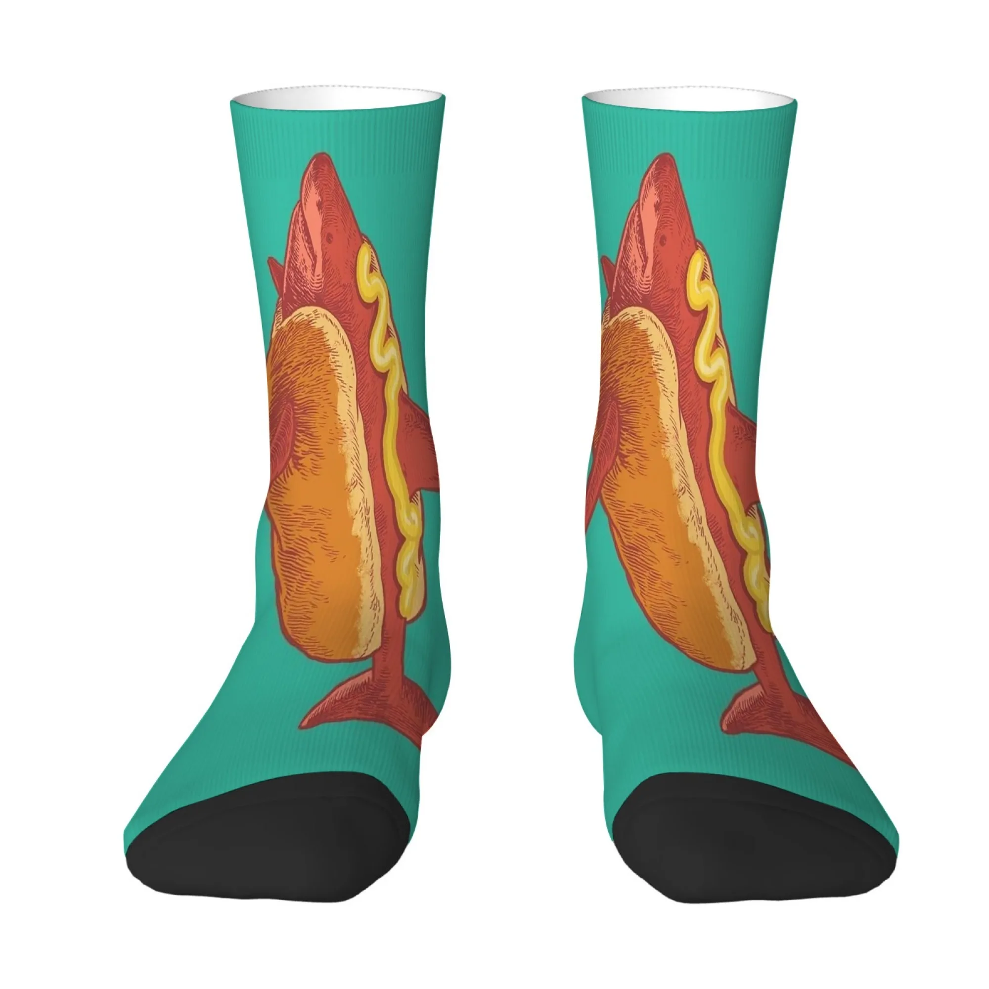 

Мужские нескользящие компрессионные носки Fast Food Hot Dog Shark Socks для путешествий, велоспорта, пеших прогулок, забавные, необычные, уличные
