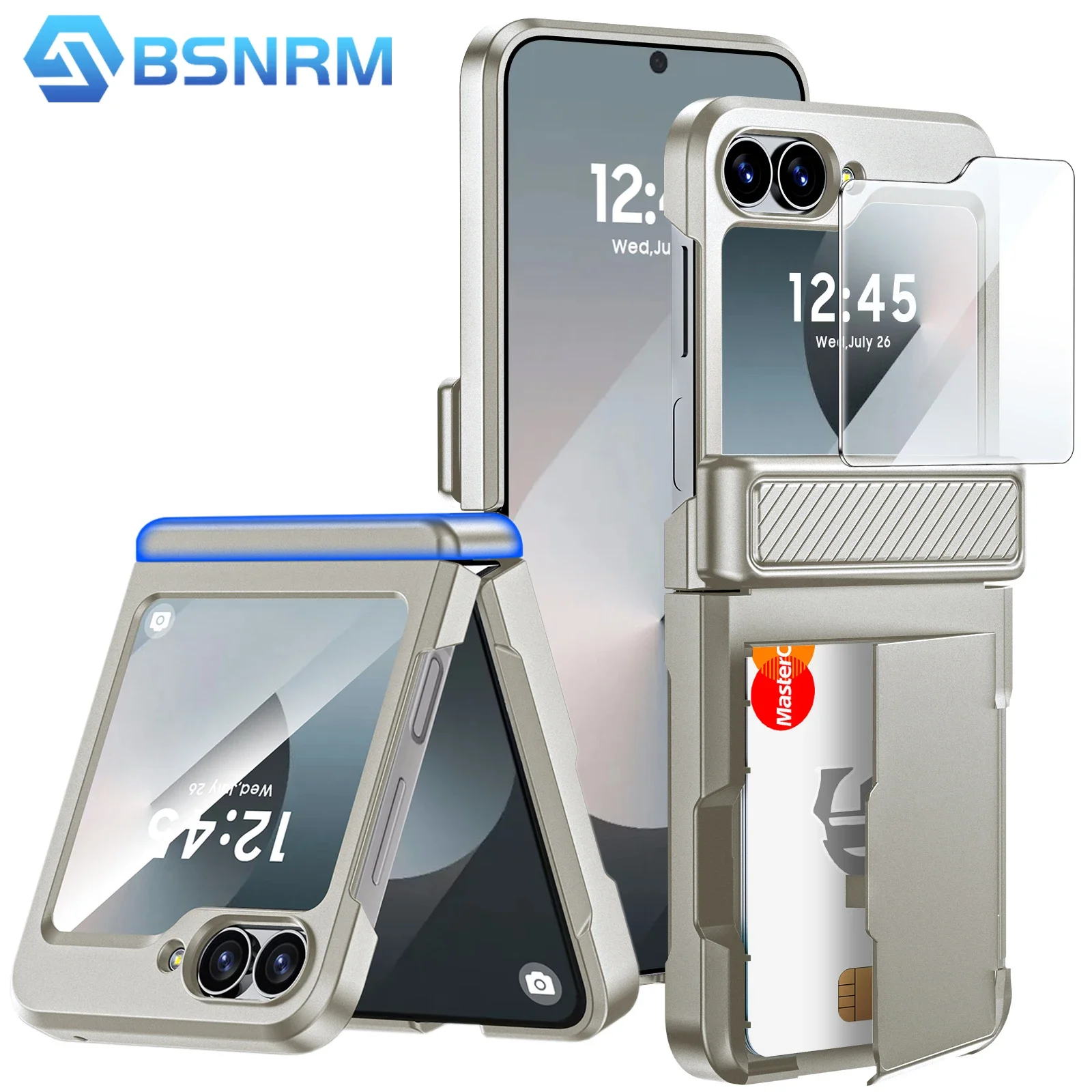 

For Samsung Galaxy Z Flip 6 Wallet Case,with Hinge Protection,Card Holder [RFID Shielding] & Screen Protector Case-Titanium