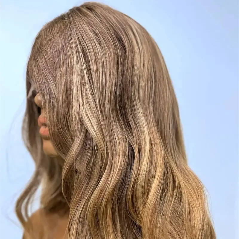 قبل قطعها شعري أومبير شقراء براون Balayage الاصطناعية الدانتيل شعر مستعار أمامي الجزء الأوسط شعر مستعار للنساء اليومية تأثيري ملابس الحفلات 26''