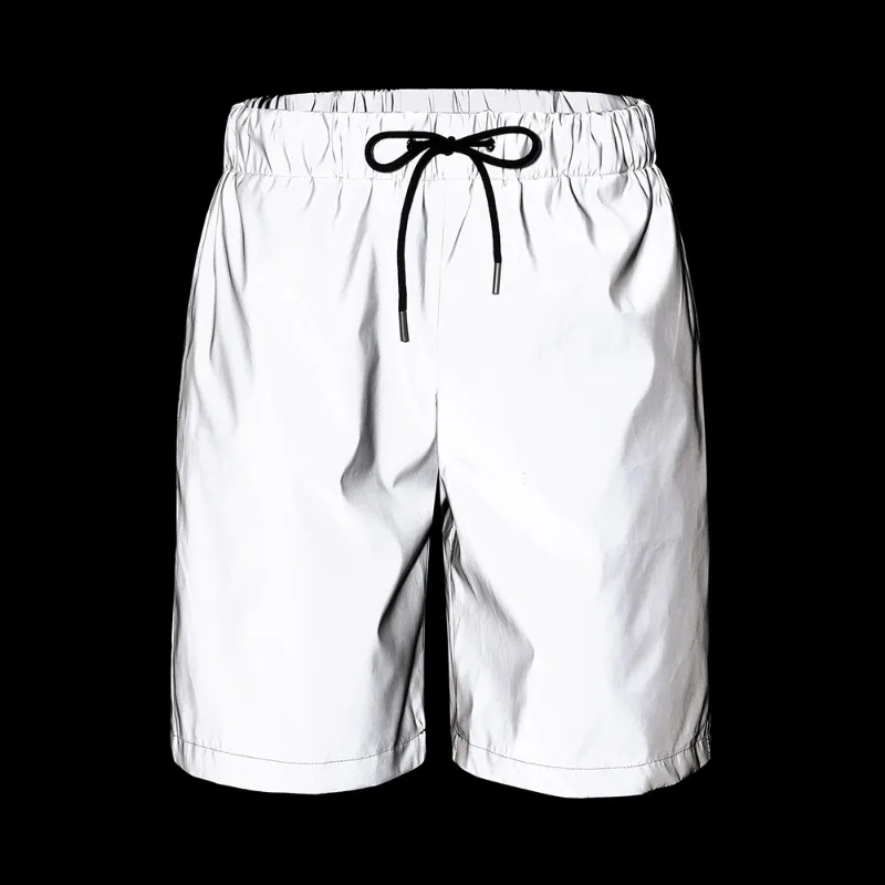 

Summer Reflective Shorts Men's Drawstring Fashion Loose Outdoor Jogging Cycling Safety Luminous Short Pants Hip Hop Streetwear