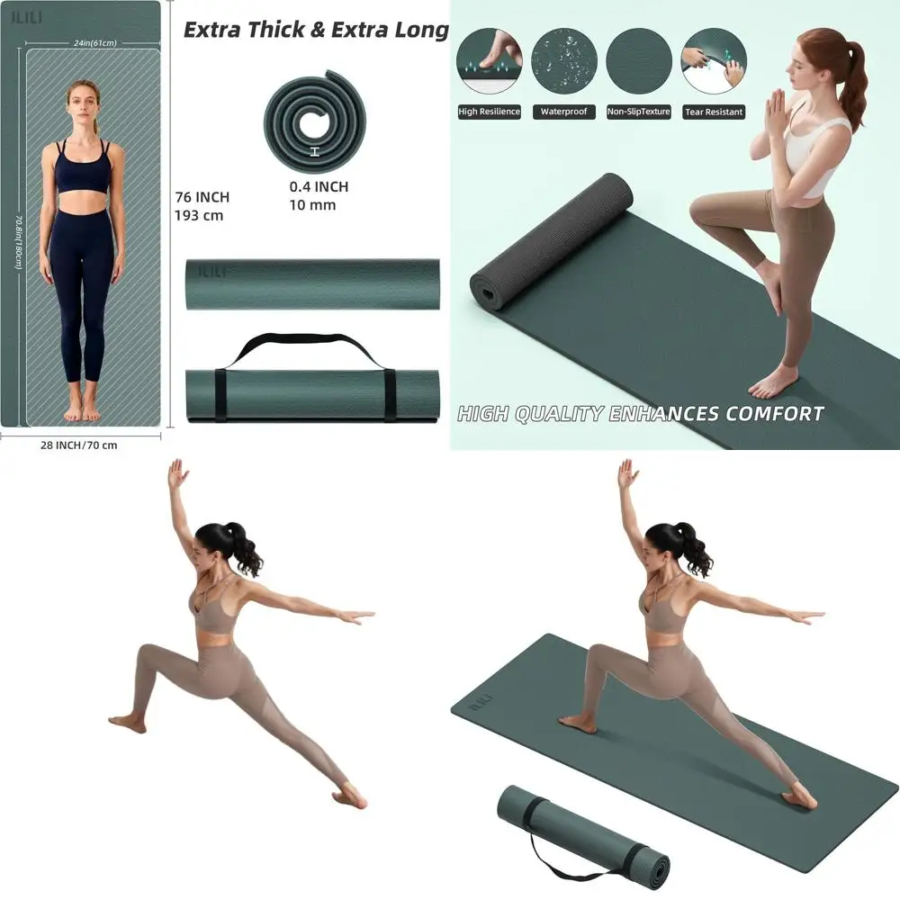 

Очень толстый коврик для йоги длиной 10 мм и длина 193 см, 76x28x0,4, двухцветный нескользящий ТПЭ, портативный ремешок, идеально подходит для йоги, пилатеса и на открытом воздухе