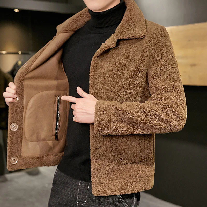 Winter Men\'s Warm Woolen Jacket High Quality Granular Wool Fabric Reversible Wool Jackets Turn Down Collar Casual Outwear Man