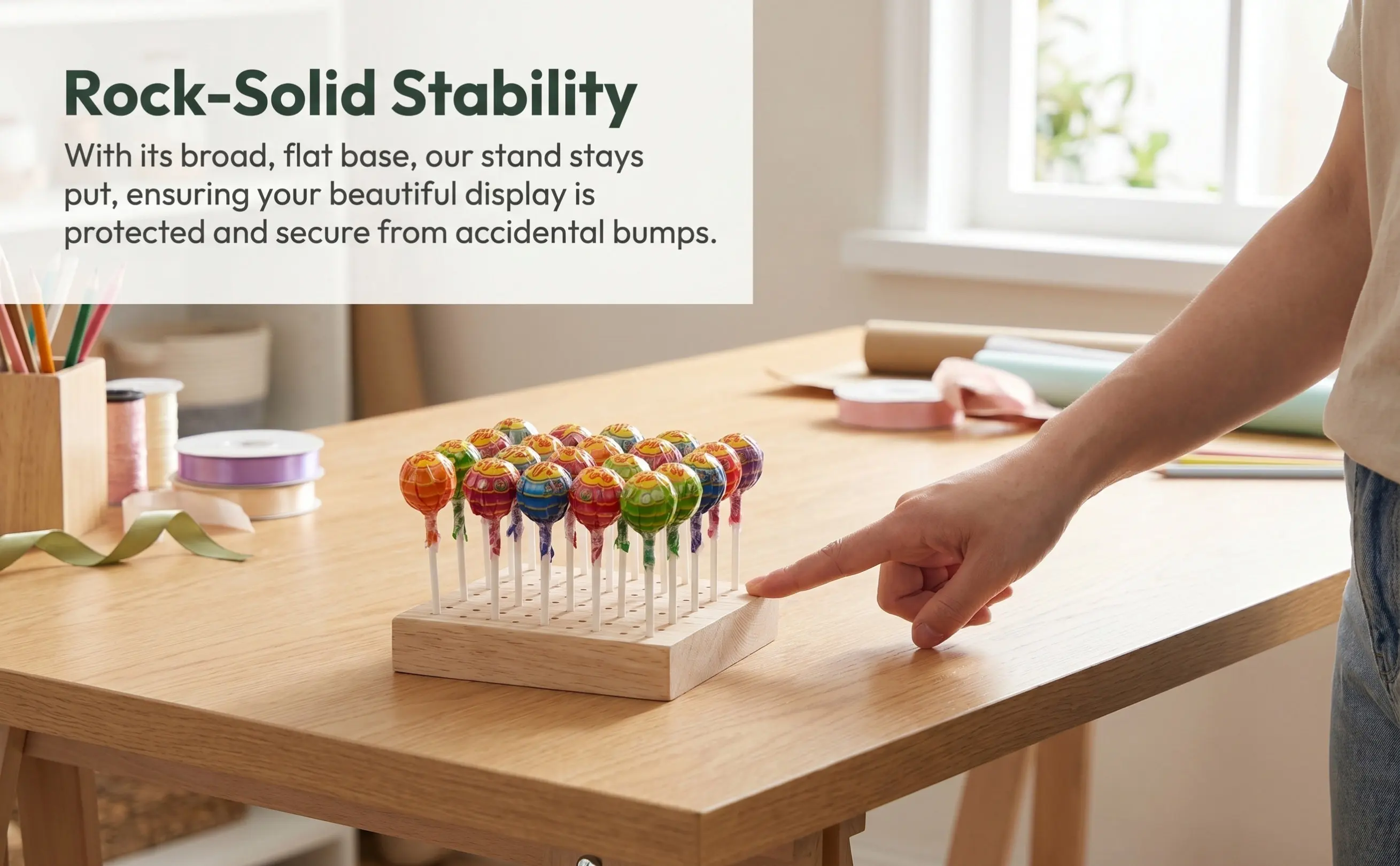 2Pcs Wooden Lollipop Holder Compact Space Saving Premium Material Creative Display Stand for Candies Snacks Party Supplies