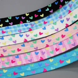 DHK 5/8'' 5yards Heart Love Valentine Printed Fold Elastic FOE Stretch Ribbon Accessories Craft DIY Sewing C2645