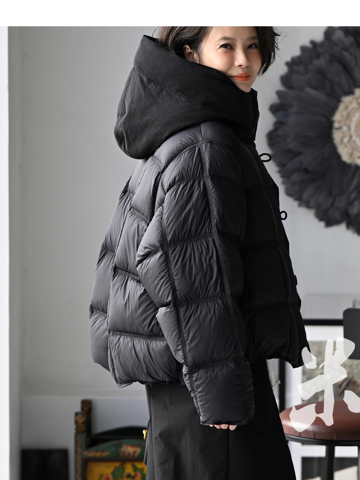 

Artistic ort Padded Jaet Y82386 Women's Quilted Padded Coat with Hood Single Button Plaet Splicing Design Casual Wear