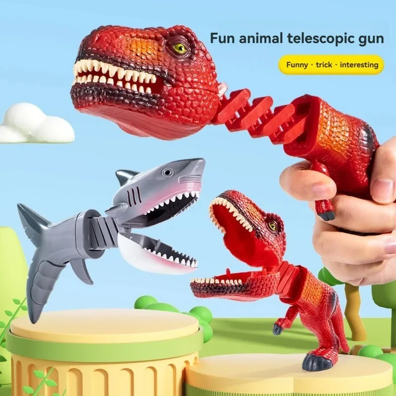 

1 PCs Creative Cartoon Dinosaur Retractable Fun Shark Spring Gun Manipulator Decompression Trick CHILDREN'S Birthday Toys