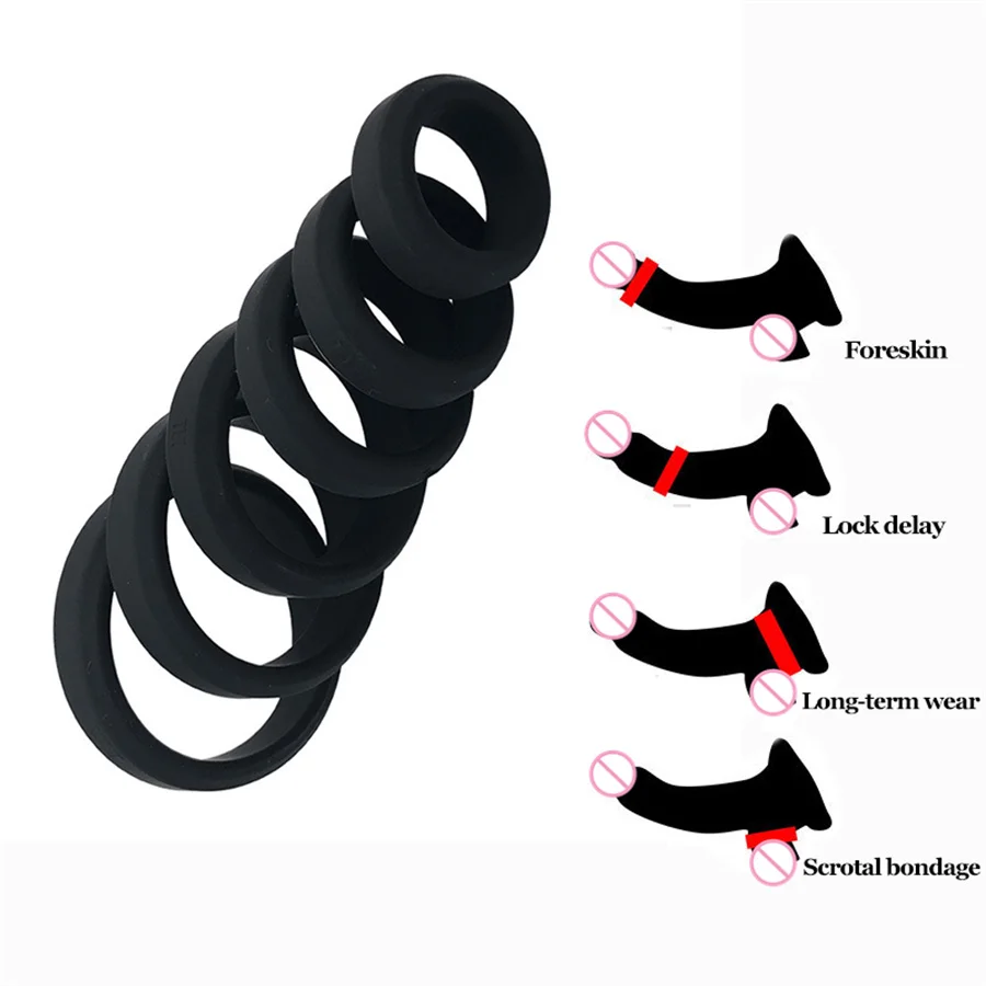 Silicone Penis Ring Set para homens, Cock Ring, Cage Ball Stretcher, Delay Ejaculação, Cock Erection Cockring, Sex Toys, 6 tamanhos