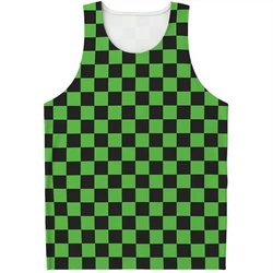 Simple Checkered Pattern Tank Tops Summer Fashion Streetwear 3D Printed Sleeveless T Shirts Casual Oversized Vest Mens Clothing