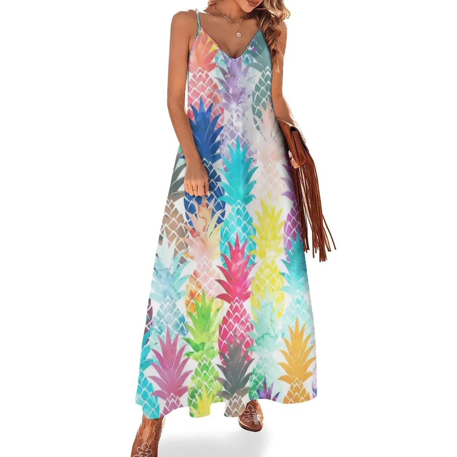 

Hawaiian Pineapple Pattern Tropical Watercolor Sleeveless Dress Women's evening dress dresses for official occasions Dress