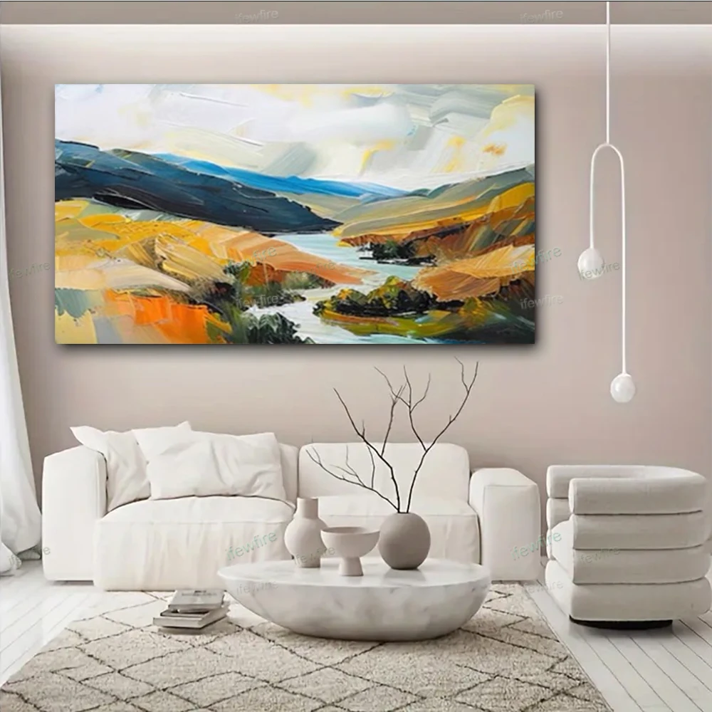 Handmade Abstract Wall Art Oil Painting Decor Live Artwork Large Horizontal Mural Gold Fine Picture For Home Room Pendant Poster